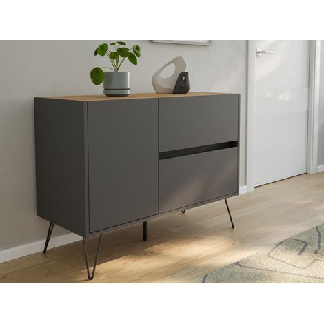 Raumwunder L Sideboard Kommode 100cm 2 SoftClose 1 Tür Grafit/Eiche Top (1/5)