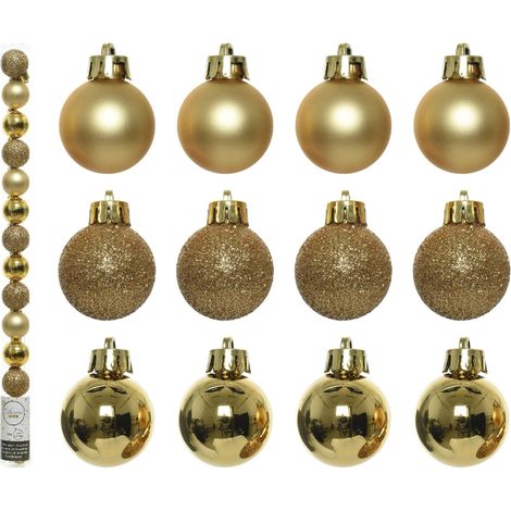 Kaemingk Weihnachtskugeln Gold 14 Stück Durchmesser 3 cm Mix glänzende glitzernde matte Oberfläche bruchsicher