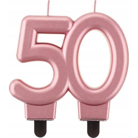 Candela numero 50, oro rosa metallizzato, per compleanno, 8 cm (1/2)