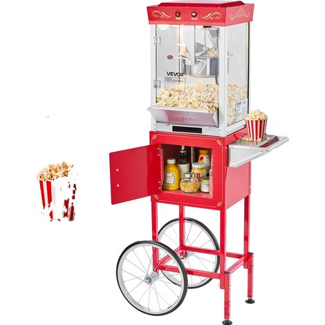Máquina para hacer palomitas de maíz VEVOR, 850 W, caldera de 237 ml, 48 tazas por tanda, vidrio templado, 4 cucharas, estilo cine, roja. (1/2)