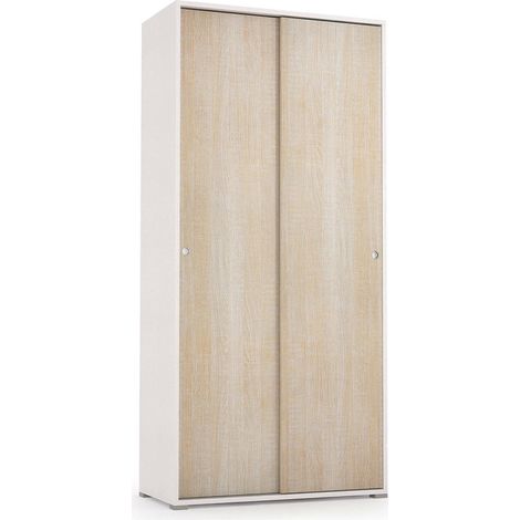 Dmora Guardaroba Dalia, Armadio a 2 ante scorrevoli e 4 ripiani, Mobile moderno multiuso per camera da letto, 100% Made in Italy, Cm 90x45h195, Rovere e Bianco, con imballo rinforzato