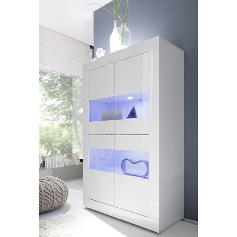 Vitrine moderne blanc laqué 4 portes 100cm CALIA (1/5)