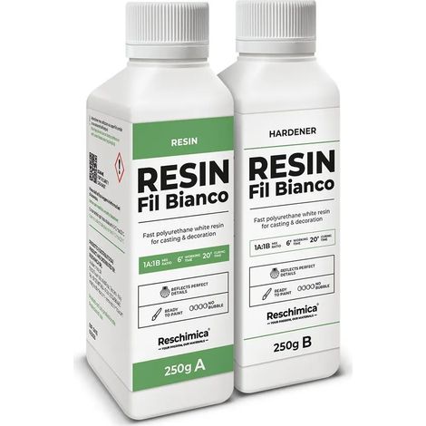 Résine blanche bi-composante 1:1 FIL BIANCO, durcissement rapide (15 minutes), finition parfaite, idéale pour les créations et décorations en résine (500 g) (1/5)