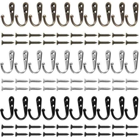 30 pièces de crochets de suspension murale en tissu avec 60 vis (noir, argent, bronze). (1/4)