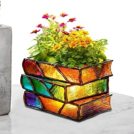 Générique Vase Livre Décoratif pour Fleurs Vase à Fleurs en Forme de Livres Empilés,Jardinière pour Grasses Bureau Maison Décoration Cadeau Bibliophiles Jardin (1/3)