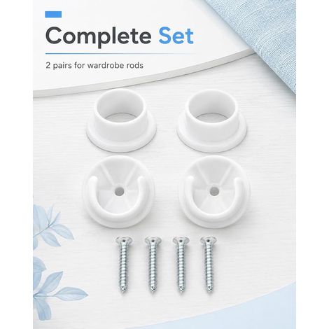 Support Tringle Penderie 2 Blanc Plastique pour Barre Penderie Armoire Dressing, Fixation Murale pour Rangement Vêtements. (1/4)