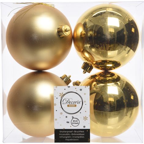 4 PALLINE DI NATALE 10CM ORO CHIARO OPACO/LUCIDO ADDOBBI DECORO