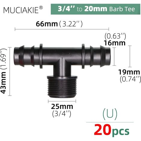(20 pièces) Raccords de tuyauterie pour eau, adaptateurs de raccordement égaux, coudes, tés, bouchons, raccords cannelés pour irrigation goutte à goutte 1/2 3/4'' (1/5)