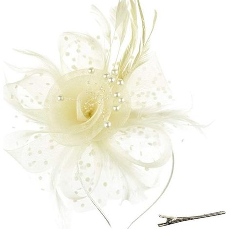 Barrettes et pinces à cheveux - Fascinators avec rubans en maille fleurie, ressorts sur bandeau et pince fourchue - Pour cocktail, tea party - Couvre-chef pour filles et femmes (1/5)