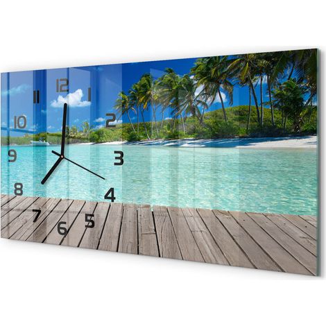 Horloge Murale Maison 60x30 cm Design Panoramique Salon Cuisine Bureau Plage tropicale (1/5)
