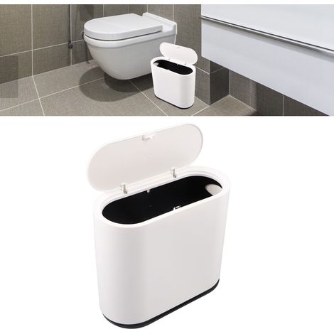 Poubelle de recyclage minimaliste blanche, grande taille, avec couvercle et bouton-poussoir, pour salle de bain/cuisine (1/5)