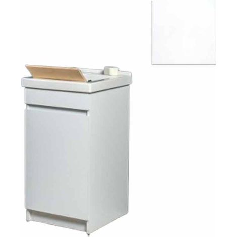 Mobile Lavatoio in Ceramica 1 Anta con Strofinatoio in Legno Massello 45x50x86A cm Bianco Opaco (1/5)