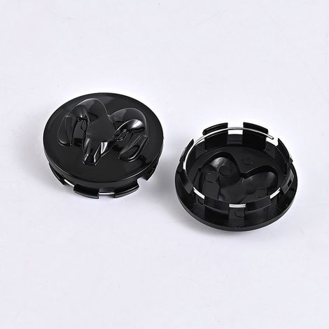 paquet de 4 pièces Cache moyeu de roue 64mm logo bélier noir pour Dodge, en plastique ABS (1/2)
