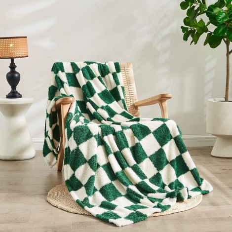 Couverture de Noël à Carreaux en Microfibre Super Douce pour canapé, Chaise, lit, Camping, Pique-Nique, Voyage, jeté de lit léger, 127 x 152,4 cm, Vert forêt (1/5)