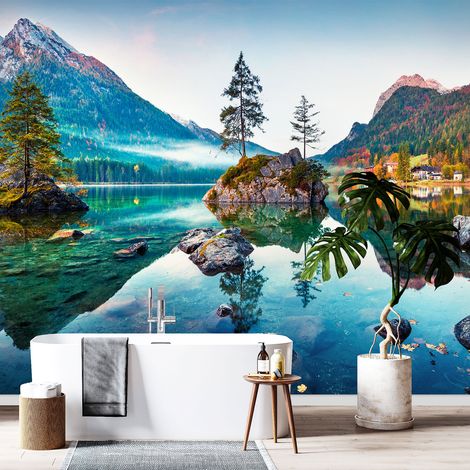Papier peint panoramique - Lac Montagnes - 130 cm x 82 cm (1/4)