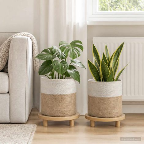 vidaXL Plant Pot Set 2 pcs Natural and White 脴 28 x 28 cm (1/5)