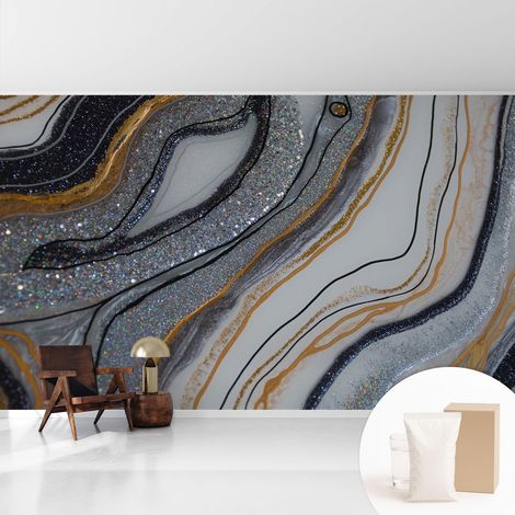 Papier peint intissé avec imprimé installation simple qualité excellente sans désordre - Colle incluse gratuite Vagues de pierre 416x254 cm (1/5)