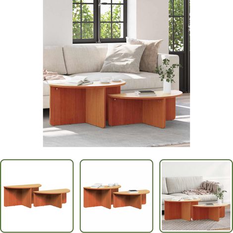Table basse rustique - Table basse 2 pcs Brun cire Bois massif en pin (1/5)