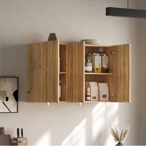 Mobile cucina pensile a 3 ante, 90 x 29 x 60 cm, MDF naturale DESVIAE (1/5)