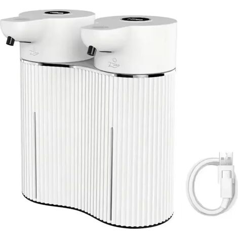 Distributeur de savon automatique mural à double tête, sans contact, à induction infrarouge, pour mousse/gel et lavage des mains (blanc). (1/5)