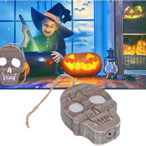Décorations d'Halloween à faire soi-même : lanternes fantômes en bois en forme de citrouille avec LED, accessoires effrayants pour Halloween, décorations d'horreur pour la maison, crânes. (1/5)