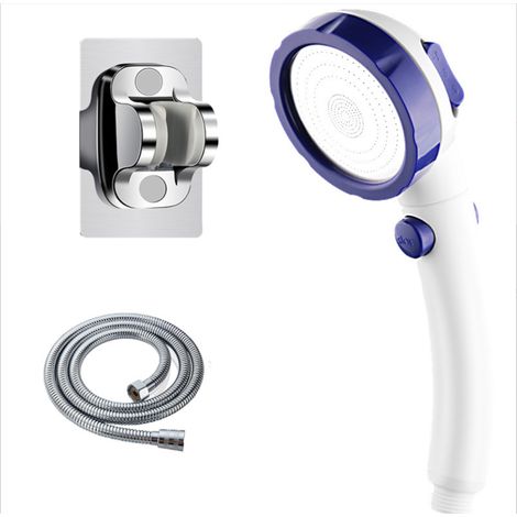 Ahlsen Duschkopf-Set, 3-Positionen-Hochdruck-Handbrause mit Wasserabschaltschalter, Weiß + Blau (1/3)