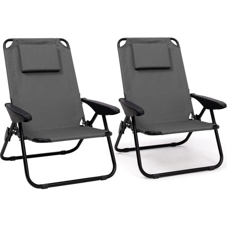 Set aus 2 faltbaren Strandkörben - neigbare Gartensessel Rucksack anthrazitgrau und graues Tuch (1/5)