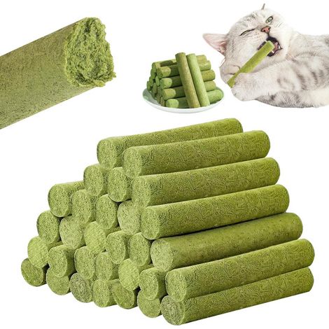 Bâtonnets d'herbe à chat pour hygiène dentaire et élimination des boules de poils 30 pièces