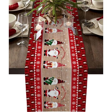 BRAVIX Chemin de Table de Noël, Chemin de Table Rustique à Carreaux Rouge du Père Noël pour Fête d'Anniversaire de Fête Cuisine Table à Manger Décor à la Maison, 13x70in(B) (1/5)