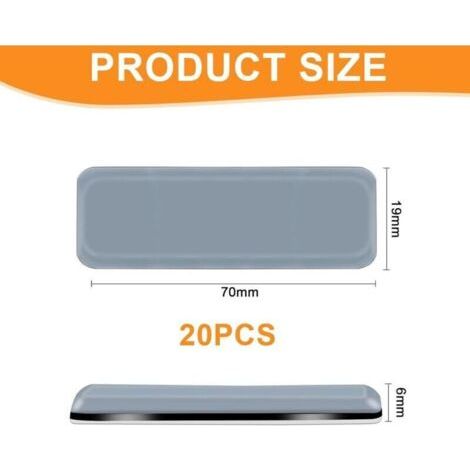 20PCS Patin Glissant PTFE adhésif Patins en téflon pour Meubles de Protection de Sol Gris(70x19mm)