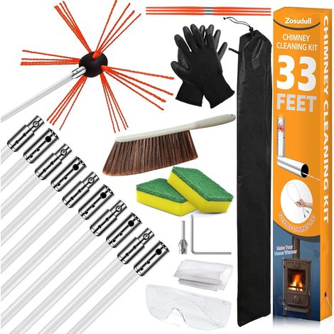 Zosudull - Kit de ramonage de cheminée - 10 tiges - Nylon renforcé - Nettoyage puissant de la suie et du créosote - Cheminées, poêles à bois, conduits de sécheuse - Longueur totale 10 m, couleur noir (1/5)