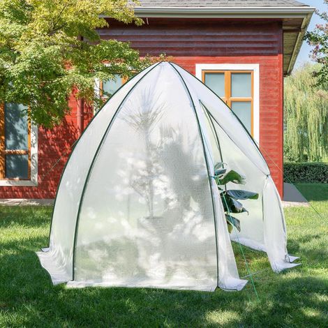 WOLTU Überwinterungszelt 240x200x240 cm Foliengewächshaus mit Mesh-Fenster Anzuchtzelt aus lichtdurchlässiger PE-Gitterfolie Weiß (1/4)