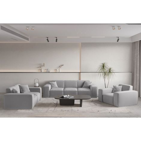 Sofaset Designersofa CELES PREMIUM 3-2-1 in Stoff Opera Velvet Hellgrau (1/5)