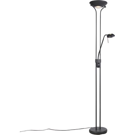 Floor Lamp Black with Reading Lamp Incl. LED and Dimmer - Diva 2