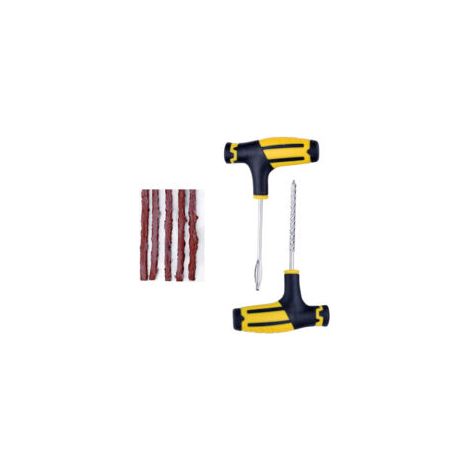 Kit de reparación de neumáticos para coche/moto de 7 piezas, kit de reparación de pinchazos para neumáticos sin cámara, repara pinchazos en coches y motos, incluye 5 tapones, 1 herramienta en T espira