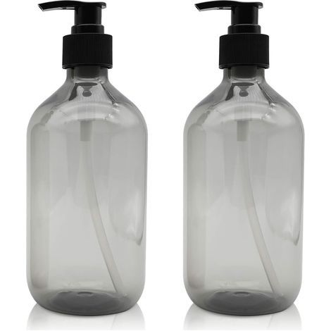 2 Pièces Distributeur de Savon 500 ML, Flacons Vides à Pompe à Pression Vide en Plastique, Rechargeable pour huiles essentielles, lotions, shampooing, après-shampoing (Gris) (1/3)