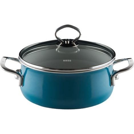 Riess Kasserolle mit Glasdeckel Ø20cm 2L Aquamarinblau Emaille