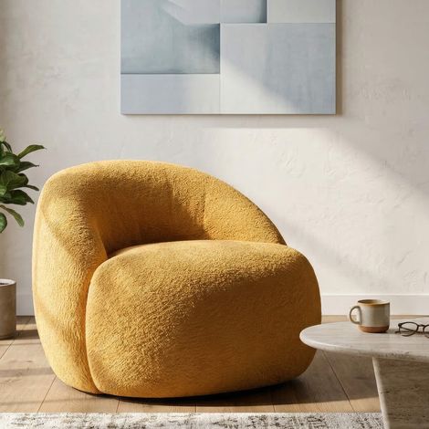 Poltrona Nubra, Silla con Tela Bouclé, Brazos, Estructura de Tela, 80x56x83h cm Naranja Mostaza (1/5)