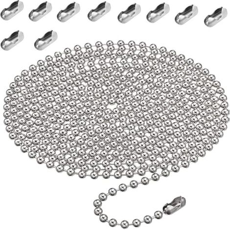 Chaîne de store de 4 mètres/13,1 pieds, chaîne à perles de 4,5 mm pour store à enrouleur, rallonge de chaîne à perles, chaîne argentée avec 10 connecteurs de chaîne pour store. (1/5)