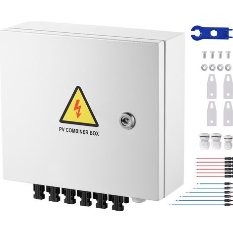 Mophorn PV-Combiner-Box, 6-String-Solar-Combiner-Box, 10-A-Sicherung, 63-A-Leistungsschalter, Blitzableiter, Solaranschluss, Stahlgehäuse, IP65