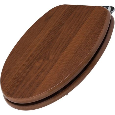 Schläfer 4637173  Tavoletta Wc Copriwater Universale, Sedile Wc in Legno, Tavoletta Water "Weser" Forma Ovale, Cerniere Regolabili in Metallo, Colore Noce (1/5)