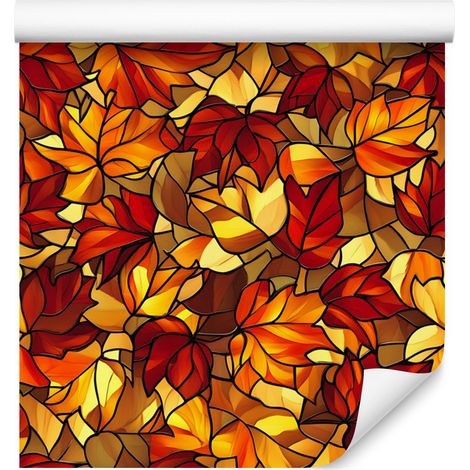 Papier peint vitrail Or, Orange, Rouge et Rouille 50x1000 cm (1/5)