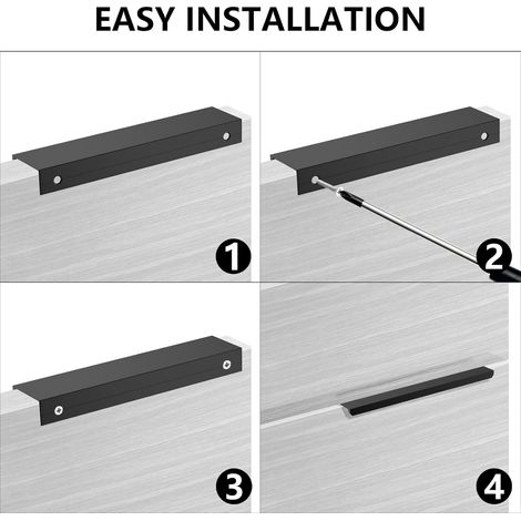 10 Poignees Invisibles Noires Entraxe 150mm Tiroirs Armoires (1/5)