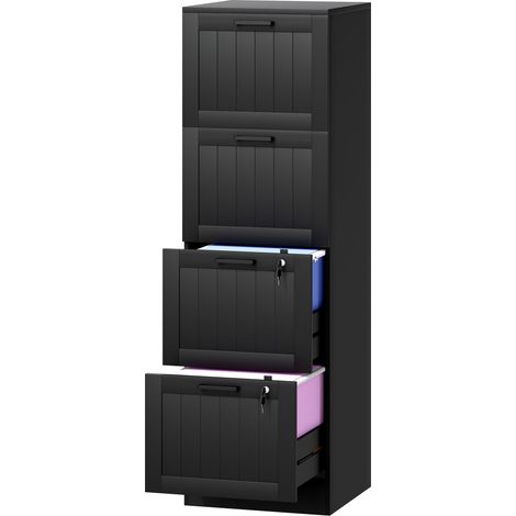 Caisson bureau, meuble rangement bois 4 tiroirs et serrure, barres de suspension réglables, 40 x 40 x 131 cm, noir