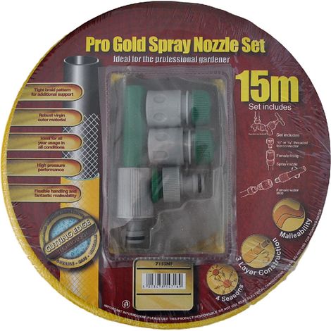 Gartenschlauch Gelb 15m 1/2 Zoll mit Sprühdüse + Adapter