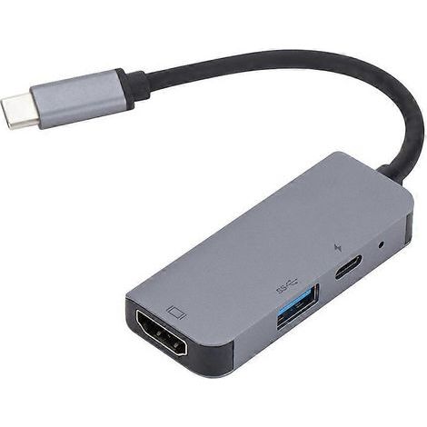 Hub USB 3.1 USB C 3 en 1 : adaptateur multiport Type-C vers port Type C femelle et mâle et port de charge PD pour ordinateur (argent et gris clair)-6X5.3cm-Silver (1/2)
