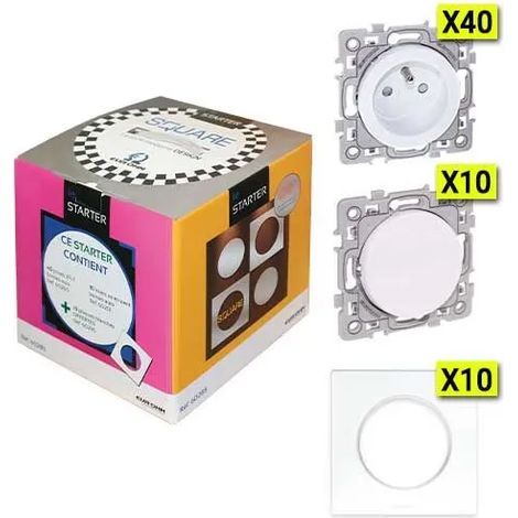 Eur Ohm – Pack Starter 40 prises 2P+T – 10 interrupteurs va et vient – 10 plaques d'habillage simples – Mécanismes certifiés NF – Pose rapide et fiable