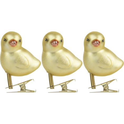 Kaemingk Oster Kücken Goldfarben matt mit Glitter & Clip 3er Pack 4,7 x 5,5 cm - Glas (1/3)