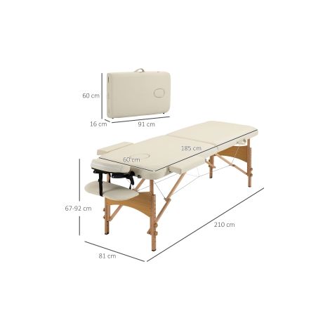 Table de massage, table de massage pliable, banc de massage réglable en hauteur, table de massage avec appui-tête, pour spa, salon, simili cuir, bois, crème (1/5)