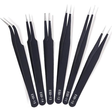 6 outils de réparation de pinces électrostatiques, de précision en acier inoxydable, utilisés pour les travaux informatiques etc (1/4)